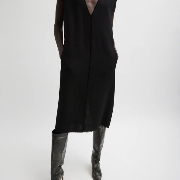 Tibi Black Melee Crepe V-Neck Dress With Organza Lining, 2 - Picture 4 of 14